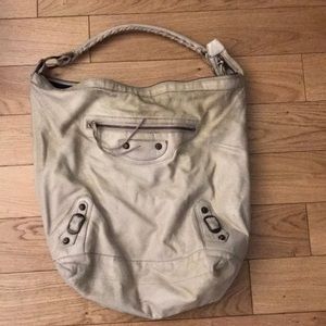 Balenciaga ivory leather boho handbag